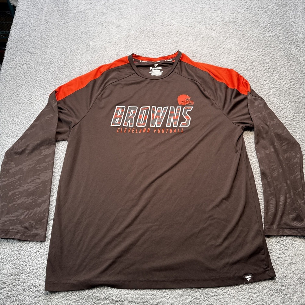 Fanatics Cleveland Browns Shirt Mens XXL Brown Graphic Performance Stretch L/S